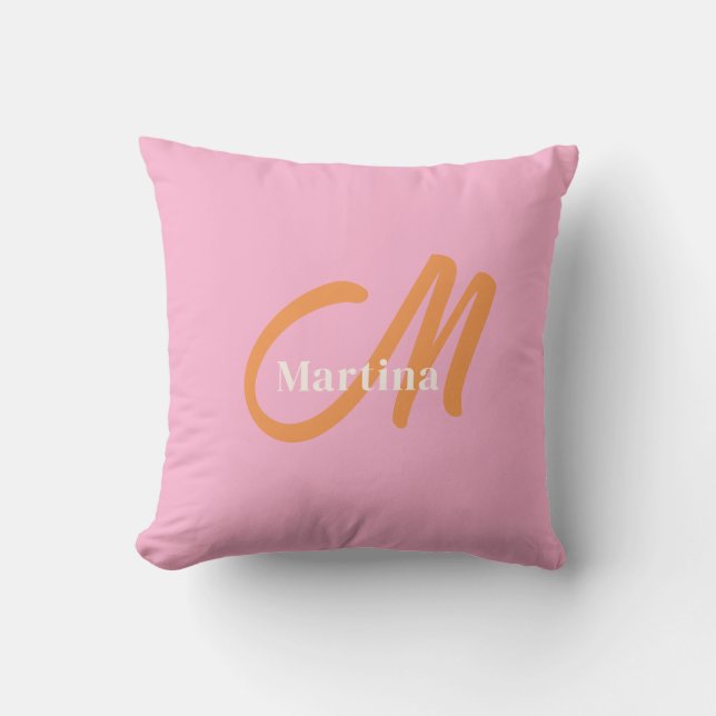 Pink Orange Trendy Monogram Cushion (Front)