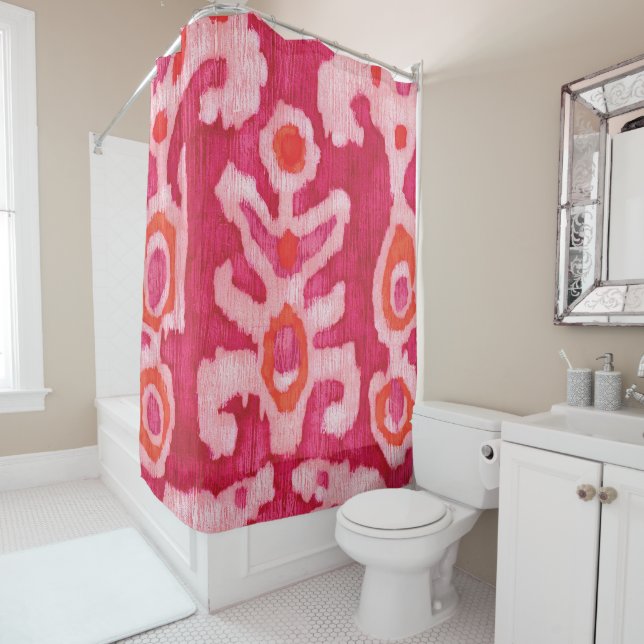 Pink & Orange Tribal Ikat Shower Curtain (In Situ)