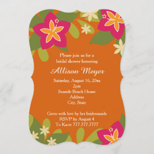 Pink Orange Tropical Hibiscus Flower Bridal Shower Invitation