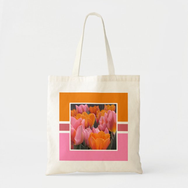 Pink & Orange Tulips Initial Tote Bag (Front)