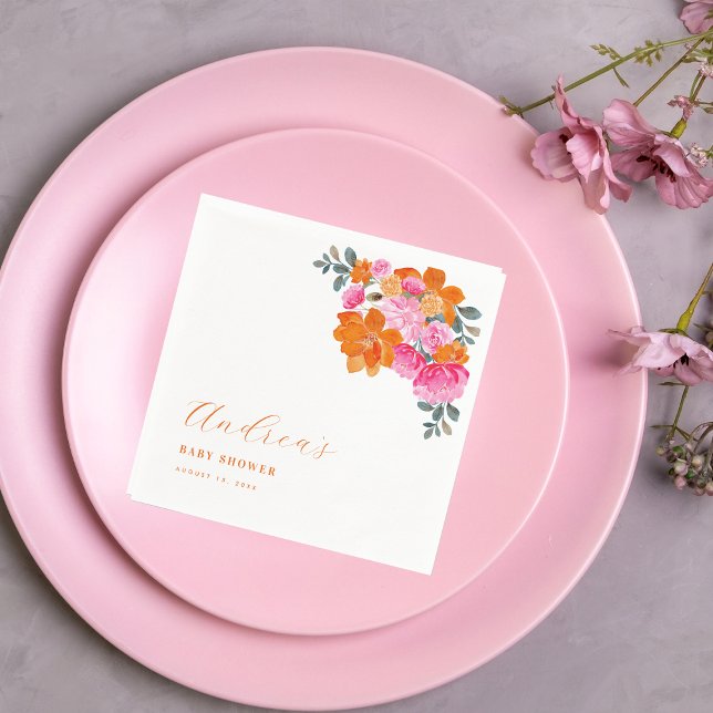 Pink & Orange Vibrant Summer Floral Baby Shower  Napkin (Creator Uploaded)