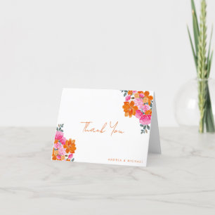 Pink & Orange Vibrant Summer Garden Bloom Wedding Thank You Card