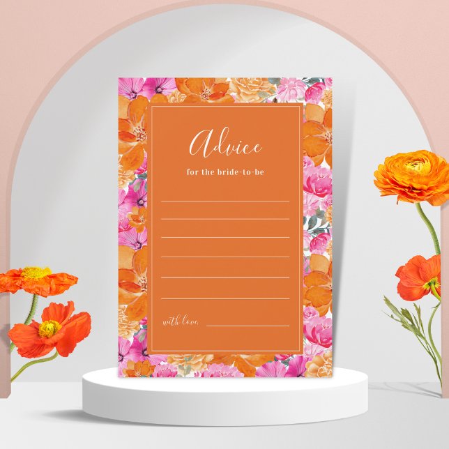 Pink & Orange Vibrant Summer Garden Bridal Shower Advice Card (Creator Uploaded)