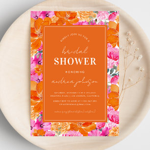 Pink & Orange Vibrant Summer Garden Bridal Shower Invitation