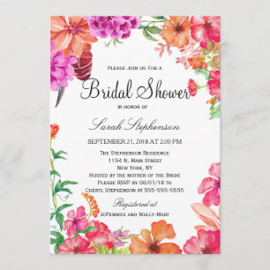 Pink Orange Watercolor Garden Bridal Shower Invite