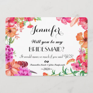 Pink Orange Watercolor Garden Bridesmaids Invites