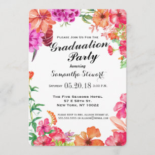 Pink Orange Watercolor Garden Graduation Party Invitation