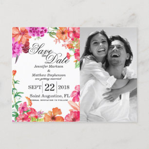Pink Orange Watercolor Garden Save the Dates Announcement Postcard