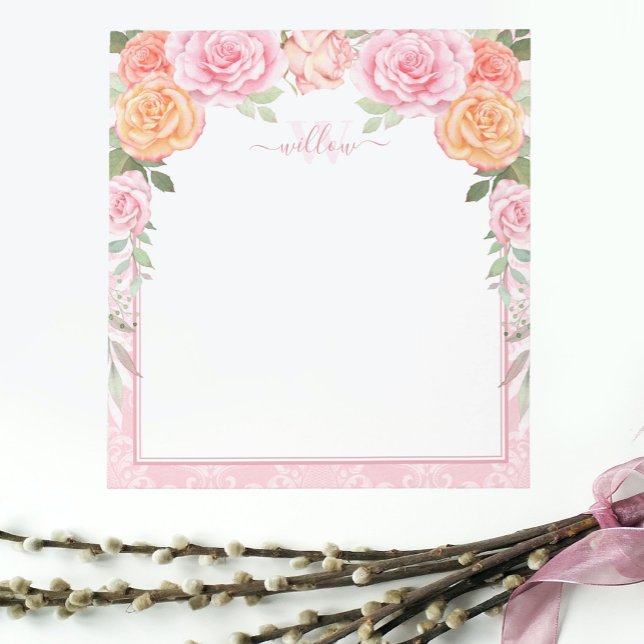 Pink Orange Watercolor Roses Notepad (Creator Uploaded)