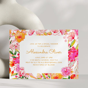 Pink Orange Watercolor Wildflowers Bridal Shower Invitation