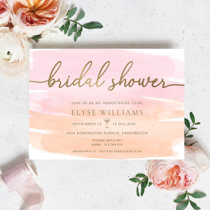 Pink Orange Watercolour Gold Bridal Shower Invitation