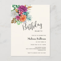 Pink, Orange & White Roses Birthday Invitation