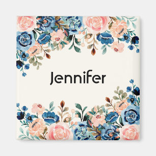 Pink, Orange & White Roses Floral Bouquet Magnet