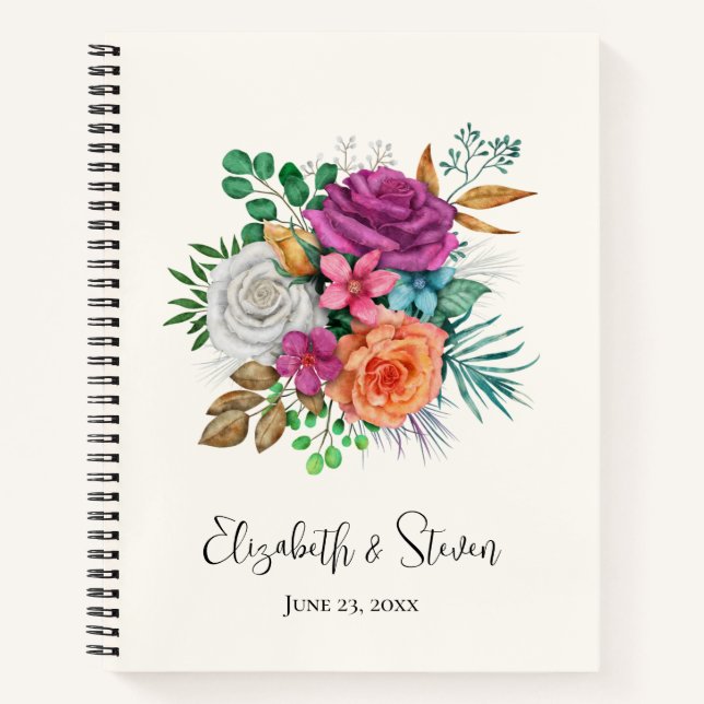 Pink, Orange & White Roses Floral Bouquet Notebook (Front)