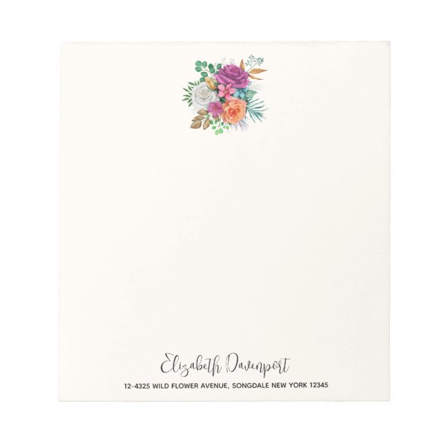 Pink, Orange & White Roses Floral Bouquet Notepad (Front)
