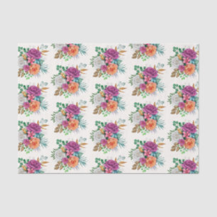 Pink, Orange & White Roses Floral Pattern Tissue Paper