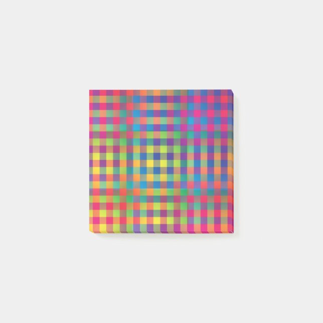 Pink Orange Yellow Chequered Patchwork Pattern Post-it Notes (Front)