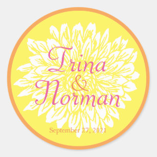 Pink, Orange & Yellow Mum Wedding Wedding Stickers