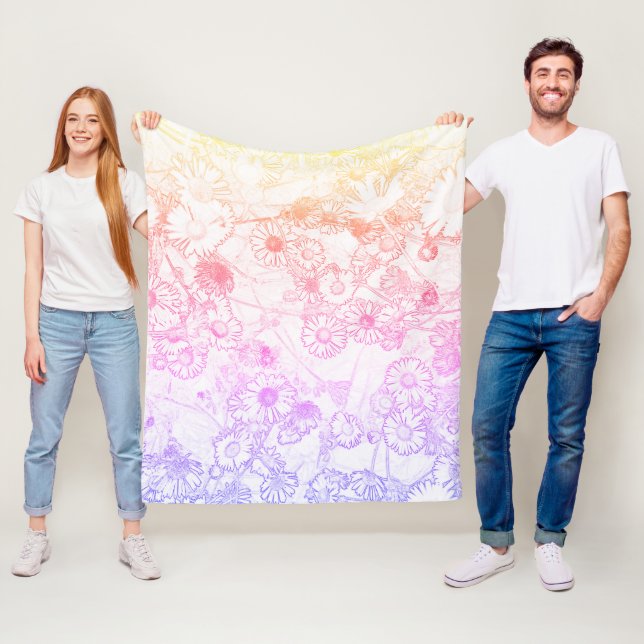 Pink, orange, yellow, soft daisy pattern fleece blanket (In Situ)
