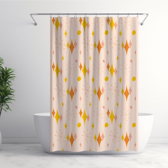 Pink, Orange, Yellow Starburst Mid Century Pattern Shower Curtain (Creator Uploaded)