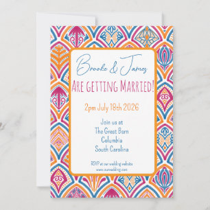Pink Orange Yellow Teal Decorative Fan Wedding Invitation