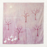 Pink Orchard with Geese Landscape Painting