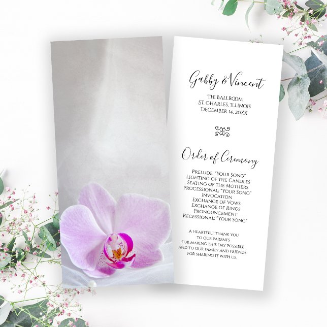Pink Orchid and Bridal Veil Wedding Program Programme (Creator Uploaded)