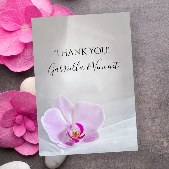 Pink Orchid and Veil Wedding Flat Thank You Notes (Creator Uploaded)