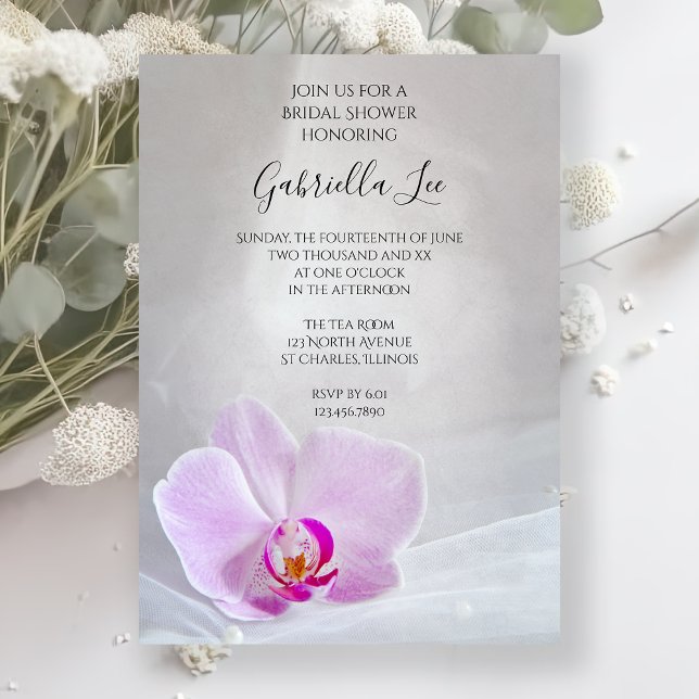 Pink Orchid and White Bridal Veil Bridal Shower Invitation (Creator Uploaded)