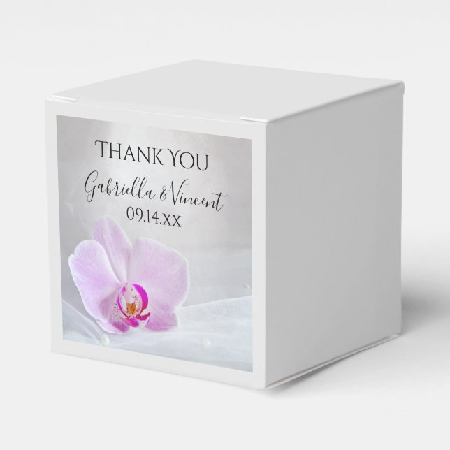Pink Orchid and White Bridal Veil Wedding Favour Box (Front Side)