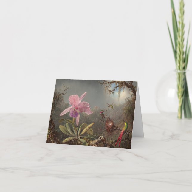 Pink Orchid Botanical Painting Thank You Card (Front)