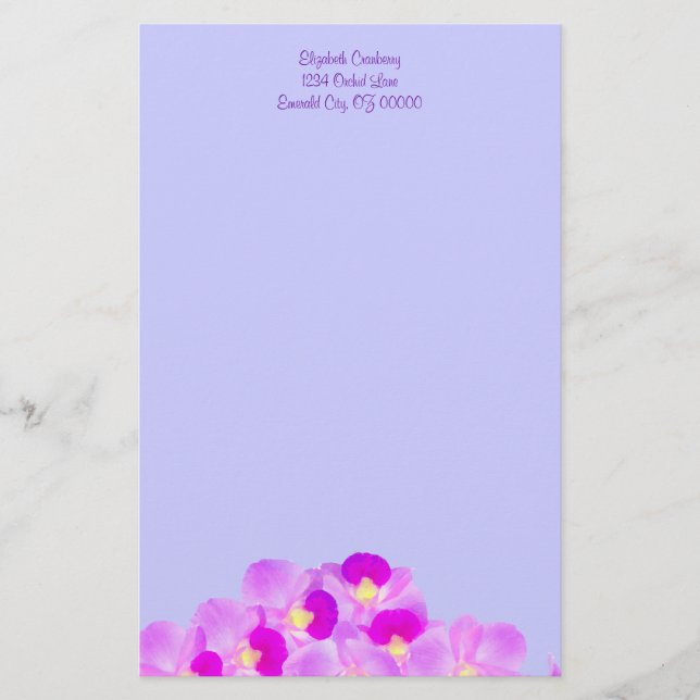 Pink Orchid Bouquet Stationery (Front)