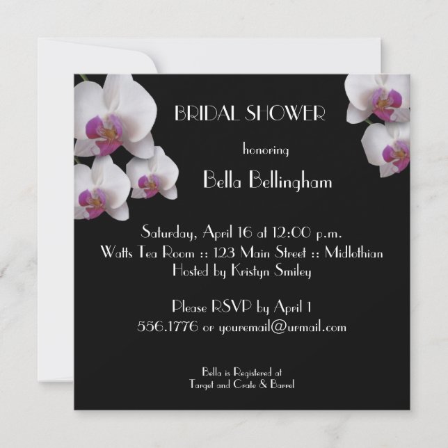 Pink Orchid Bridal Shower Invitation (Front)