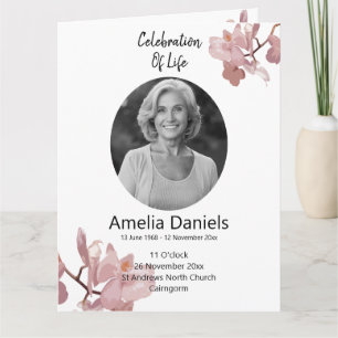 Pink Orchid Celebration of life Program Card