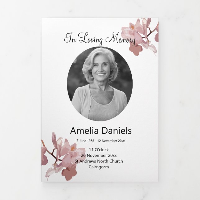 Pink Orchid Celebration of life Trifold Program (Cover)