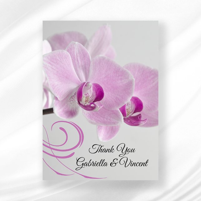 Pink Orchid Elegance Wedding Flat Thank You Notes (Creator Uploaded)