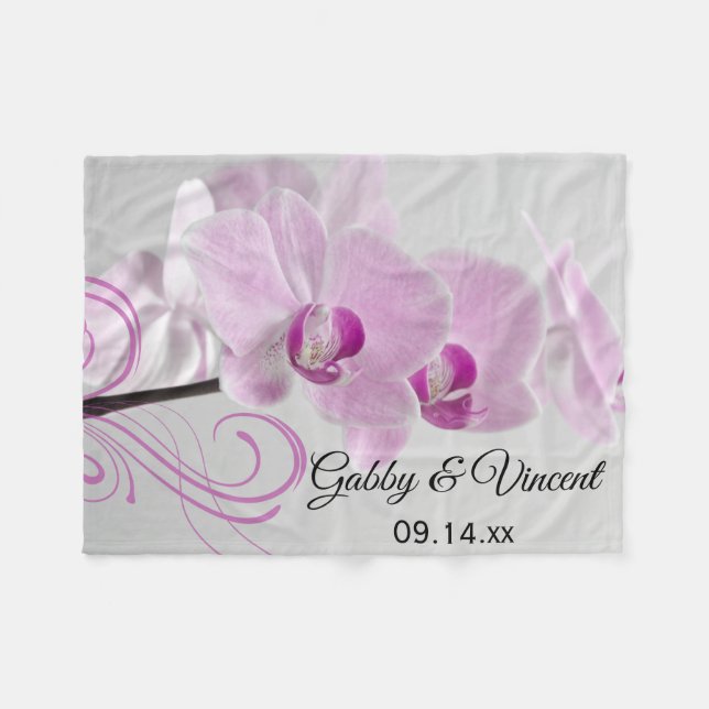 Pink Orchid Elegance Wedding Fleece Blanket (Front (Horizontal))
