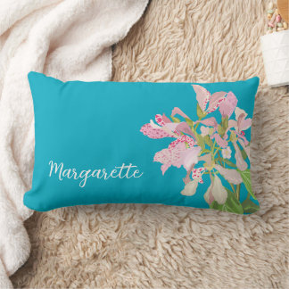 Pink Orchid Floral Design – Elegant Botanical Art Lumbar Cushion
