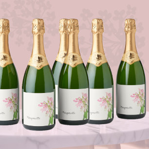 Pink Orchid Floral Design – Elegant Botanical Art Sparkling Wine Label