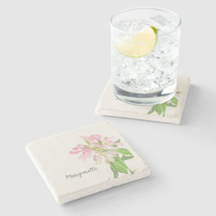 Pink Orchid Floral Design – Elegant Botanical Art Stone Coaster