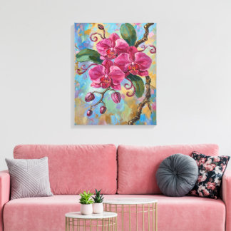 Pink Orchid Floral Painting Canvas Print