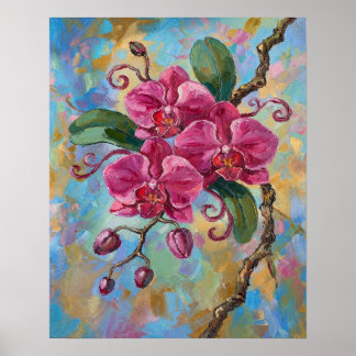 Pink Orchid Floral Painting Poster