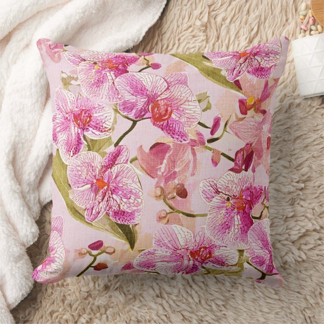 pink orchid floral pattern cushion (Blanket)