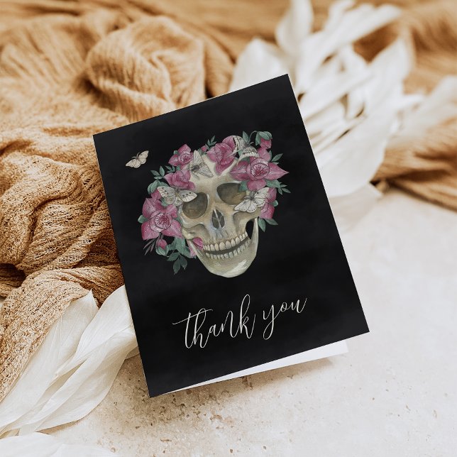 Pink Orchid Floral Skull Thank You Card (Creator Uploaded)