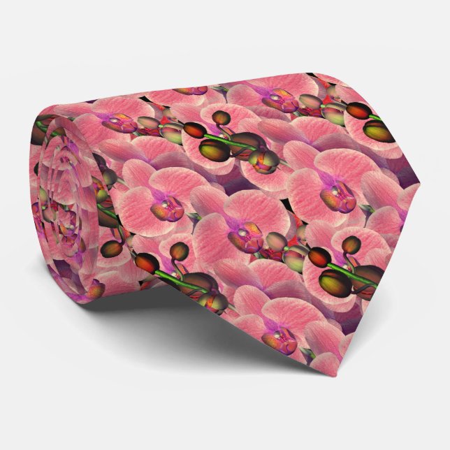 Pink Orchid Flower Art   Tie (Rolled)