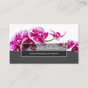 Pink orchid flower blossoms elegant grey rectangle business card