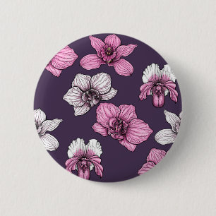 Pink orchid flowers 6 cm round badge