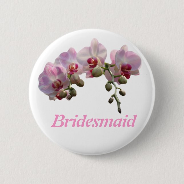 pink orchid flowers brideamaid wedding button (Front)