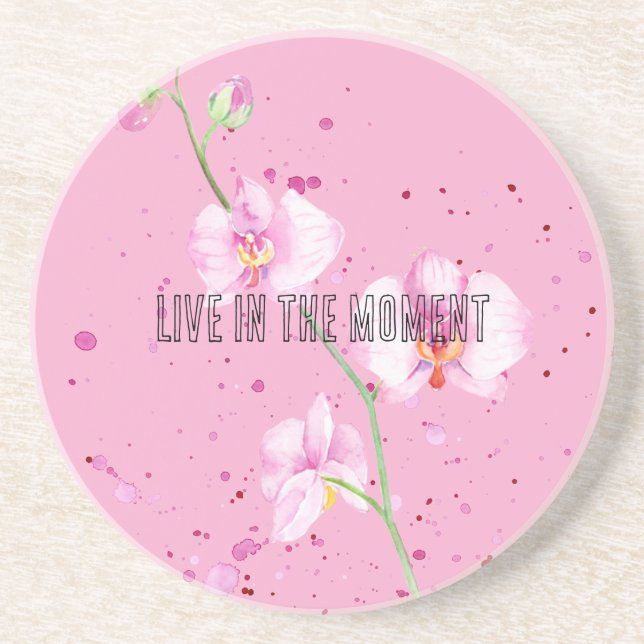 Pink Orchid Flowers Coaster (Front)