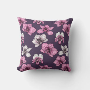 Pink orchid flowers cushion